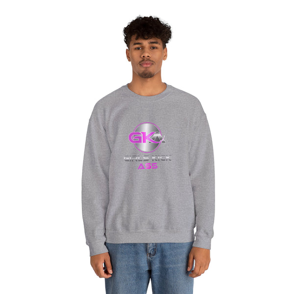 Unisex Girls Kick Ass Heavy Blend™ Crewneck Sweatshirt (pink logo)