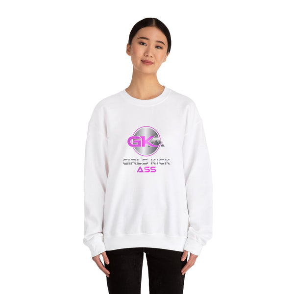 Unisex Girls Kick Ass Heavy Blend™ Crewneck Sweatshirt (pink logo)