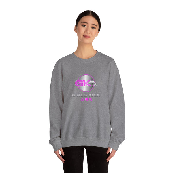 Unisex Girls Kick Ass Heavy Blend™ Crewneck Sweatshirt (pink logo)