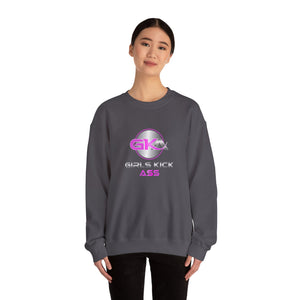Unisex Girls Kick Ass Heavy Blend™ Crewneck Sweatshirt (pink logo)