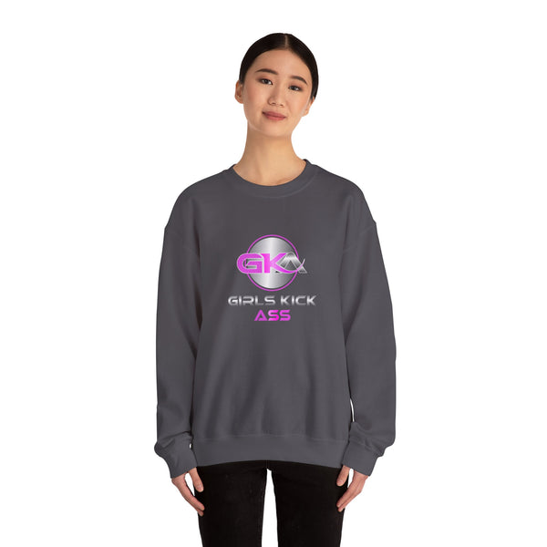 Unisex Girls Kick Ass Heavy Blend™ Crewneck Sweatshirt (pink logo)