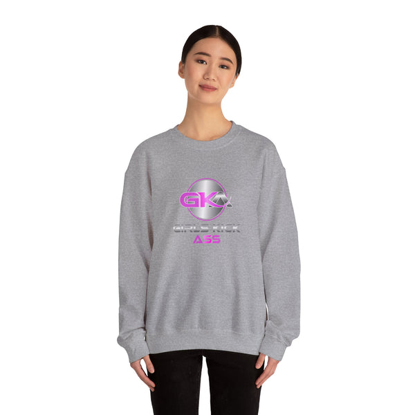 Unisex Girls Kick Ass Heavy Blend™ Crewneck Sweatshirt (pink logo)