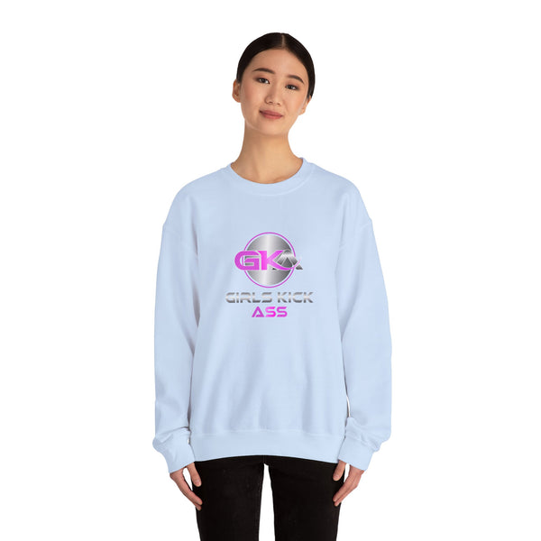 Unisex Girls Kick Ass Heavy Blend™ Crewneck Sweatshirt (pink logo)