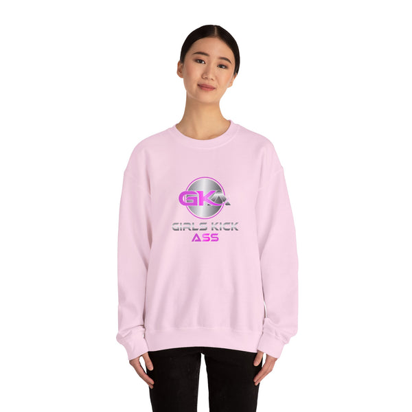 Unisex Girls Kick Ass Heavy Blend™ Crewneck Sweatshirt (pink logo)