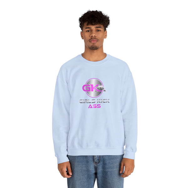 Unisex Girls Kick Ass Heavy Blend™ Crewneck Sweatshirt (pink logo)