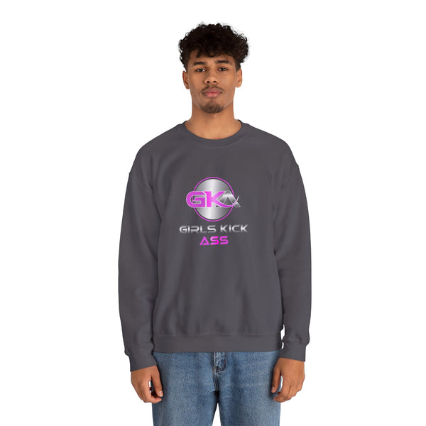 Unisex Girls Kick Ass Heavy Blend™ Crewneck Sweatshirt (pink logo)