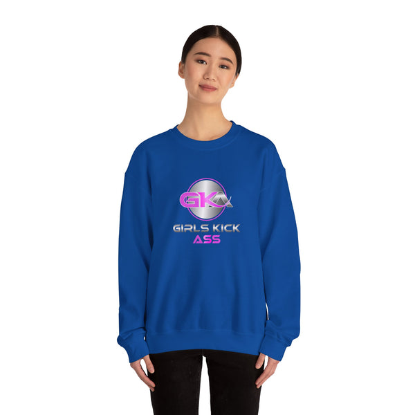 Unisex Girls Kick Ass Heavy Blend™ Crewneck Sweatshirt (pink logo)