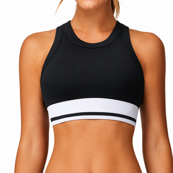 Contrast Color Band Sports Bra (black/white)